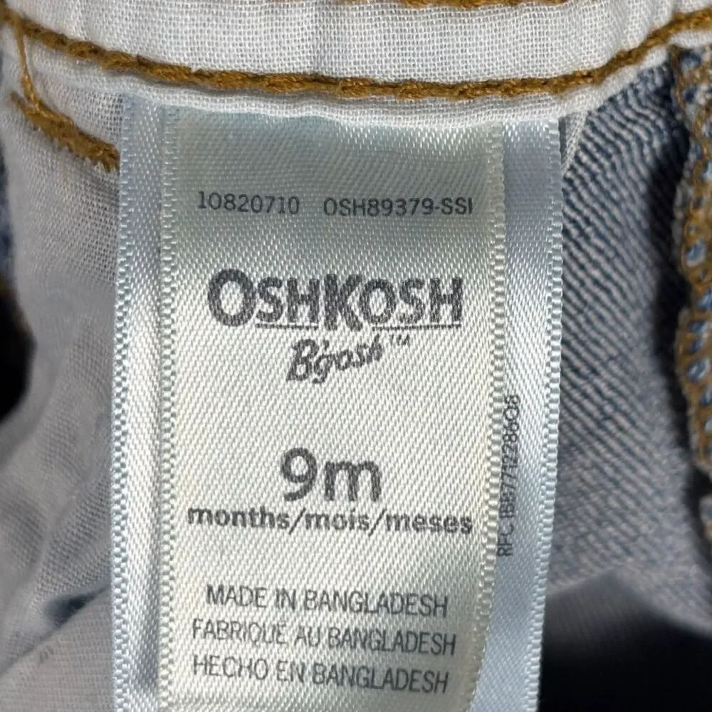 OshKosh B'gosh Baby Overalls 9M Dark Wash Stretch Denim Bibs Vestbak Classic
